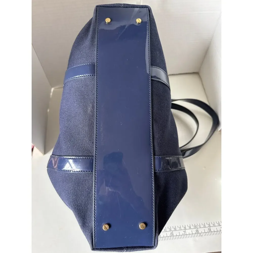 Tory Burch Canvas Jane Tote navy patient leather Shoulder Bag